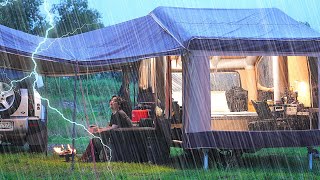 9999 Inflatable Tent Trailer Camping in the Rain ☔ Awesome Air Conditioner and AllInOne Kitchen [upl. by Itch]