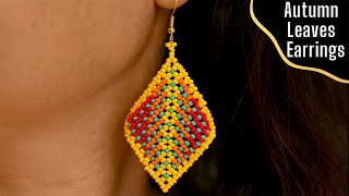 Autumn Leaves Beaded Earrings  Huichol Style Tutorial [upl. by Neelahtak]