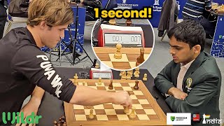 Nihal Sarin brings Magnus Carlsen down to 1 second on the clock  World Blitz 2023 [upl. by Enirhtak]