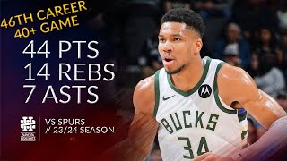 Giannis Antetokounmpo 44 pts 14 rebs 7 asts vs Spurs 2324 season [upl. by Calondra]