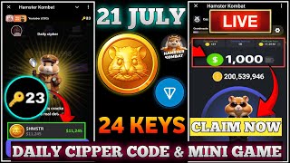 Hamster Kombat Mini game  Key कैसे unlock करे   Daily Cipher Code 21 July  Daily Cipher Today 🔥👀 [upl. by Ajam]