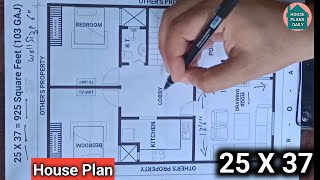 25 x 37 House Plan  2 Bedroom ka Ghar Ka Naksha with Porch and Drawing Area 925 Square Feet Design [upl. by Aihsenrad]