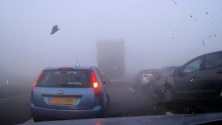 Dashcam Captures Shocking Motorway PileUp In Fog [upl. by Carlyn753]