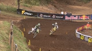 Villopoto Passes Stewart in Moto 1 at Washougal [upl. by Atinauq]