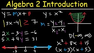 Algebra 2 Introduction Basic Review Factoring Slope Absolute Value Linear Quadratic Equations [upl. by Lauter711]