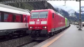 Bahnverkehr in Erstfeld am 010912 Teil 1  BLS schiebt SBB [upl. by Gaylor]