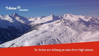 Winter aerial video of St Anton am Arlberg Tyrol Austria [upl. by Arbua897]