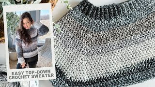 Easy TopDown Seamless Crochet Sweater for Beginners  Free Crochet Pattern [upl. by Lubow]