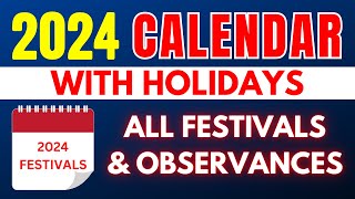 2024 Calendar With Holidays Festivals Events Observances  List of All USA Holidays in 2024 [upl. by Eckel]