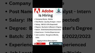 Adobe is hiring Adobe recruitment 2023 itjobsforfreshers2023 adobe freshers recruitment2023 [upl. by Einrae]