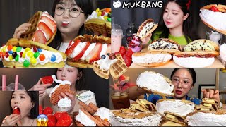 Satisfying 🤤 whipped cream waffles 🥵MUKBANG  Fluffy Sweet and Indulgent Feast 💯 [upl. by Wenonah403]