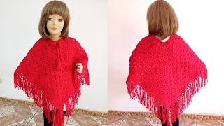 Como tejer el poncho N° 29 a crochet en punto abanicos para bebes niñas y damas paso a paso [upl. by Ignatzia]