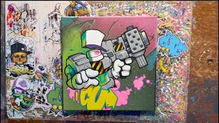 Graffiti characters on canvas paint pens and mixed media [upl. by Bakeman]