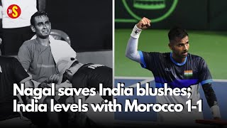 Davis Cup India vs Morocco Nagal wins Mukund concedes due to cramping Bopanna in action on day 2 [upl. by Mettah]