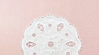 Hand Embroidery White Work Doily Making Hedebo Embroidery [upl. by Eleik]