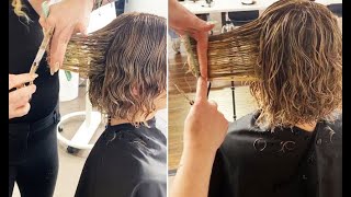 Layered Bob Haircut Tutorial for Curly Hair  Tips for cutting Curly [upl. by Nonnairb]