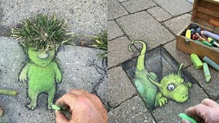 Street Artist Light Hearted Chalk Art By David Zinn [upl. by Anelleh]