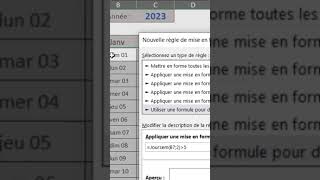 Faire ressortir en couleur les jours de WeekEnd dans un calendrier Excel [upl. by Aicilf118]