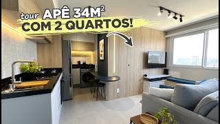 Ela fez um APÊ de 34M² com 2 QUARTOS muito MODERNO e com COZINHA COMPLETA  Gaby Garciia [upl. by Masuh]