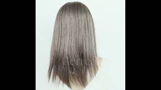 Grey topper with face framing upfront highlights curtain bangs  Human Hair toppersberrealwigs [upl. by Nodyarg]