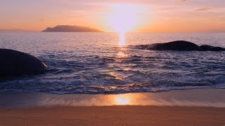 4K ASMR PERFECT SUNSET 60min Ocean Waves Beach Sunset  No Loop [upl. by Ressler]