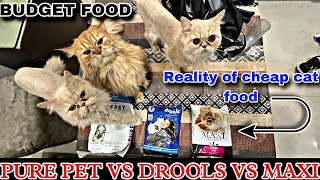 Pure pet vs drools vs maxi cat food review and comparison  reality of budget cat food [upl. by Benedict]