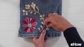 Floral Embroidery for Jeans Tutorial [upl. by Ispep]