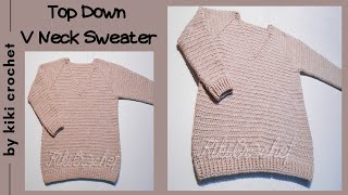 Crochet Easy VNeck Sweater pt 12  Top Down  Chart for Sizes S  2XL [upl. by Keil275]