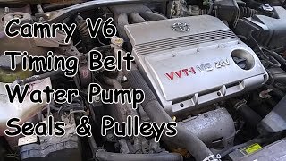 Toyota Camry V6 3MZFE Timing Belt Water Pump Seals amp Pulleys Replacement [upl. by Woodhead]