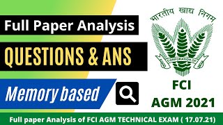 FCI AGM Technical Exam 2021 Full paper Analysis [upl. by Ardnossac]