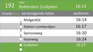 Bus Omroepen  Streekbuzz Lijn 192 HlAmbacht  Rotterdam Zuidplein  Qbuzz DMG  9122022 [upl. by Bartolomeo]