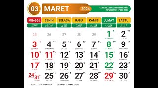 Kalender Maret 2024 dan Hari Libur [upl. by Crispa]