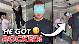 HE GOT HIT IN THE FACE Blindfolded Water Bottle Fan Challenge [upl. by Cinnamon]