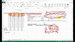 Tukey Kramer Multiple Comparison Procedure and ANOVA with Excel [upl. by Ahsaelat]