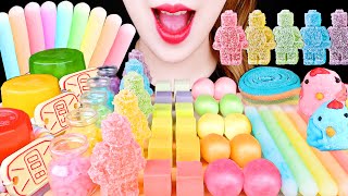 ASMR RAINBOW FOOD CUBE CHEESE ROBOT JELLY PEBBLE CANDY FROZEN WAX CANDY EATING SOUNDS MUKBANG [upl. by Vaenfila]