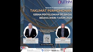 RMC TAKLIMAT PERMOHONAN GERAN PENYELIDIKAN PELBAGAI BIDANG MDR TAHUN 2024 20240226 [upl. by Lahsiv]