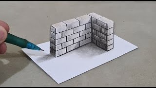 3d drawing wall on paper for beginner step by step [upl. by Atibat156]