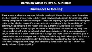 10  Hindrances to Healing from Dominion Within by Rev G A Kratzer [upl. by Malkah]