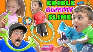 EDIBLE GUMMY SLIME JUMP ROPE w SHARK BOARD GAME FAMILY NIGHT FUNnel Vision Vlog [upl. by Kehr777]