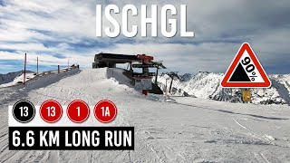 66km long run via pistes 13 13 1 1a in Ischgl Samnaun [upl. by Adnawad]