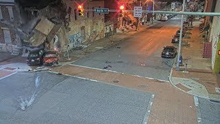 VIDEO  Fatal crash as fleeing car causes building collapse in Baltimore [upl. by Jannel385]