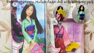 DISNEY MULAN CLASSIC DOLL UNBOXING WITH ACCESSORY PACK [upl. by Atinniuq145]