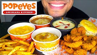 POPEYES MUKBANG CHICKEN  ASMR BISCUIT CAJUN SEAFOOD  COMMERCIAL  MAC N CHEESE  JERRY NO TALKING [upl. by My729]