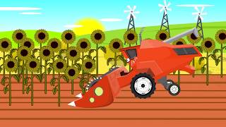 Harvest of sunflowers  Tractor and Combine Harvester McQueen  Gospodarka Bajka 18 [upl. by Ehgit]