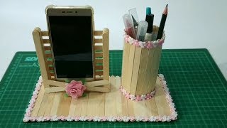 Ide Kreatif dari Stik Es Krim  Cara Membuat Pen Holder dan Mobile Stand dari Stik Es Krim [upl. by Kimura625]