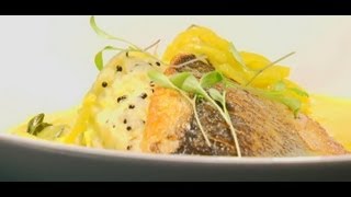 Michelin starred chef Atul Kochhar creates a recipe of pan fried sea bass with curry spice [upl. by Lellih484]