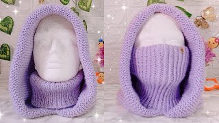 🌈HERMOSO CUELLO CAPUCHA 2 en 1 TEJIDO A DOS AGUJAS 🧶SUPER FÁCIL Y RÁPIDO SUPER EASY NECKHOOD [upl. by Aiuqat]