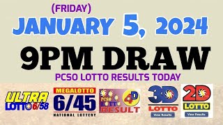 Lotto Result Today 9pm draw January 5 2024 658 645 4D Swertres Ez2 PCSOlotto [upl. by Airdnaed]