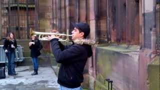 Strasbourg Street Performer on trumpet  Silent Night [upl. by Yelsnik]