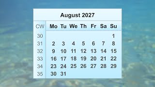 August 2027 Calendar [upl. by Einram]